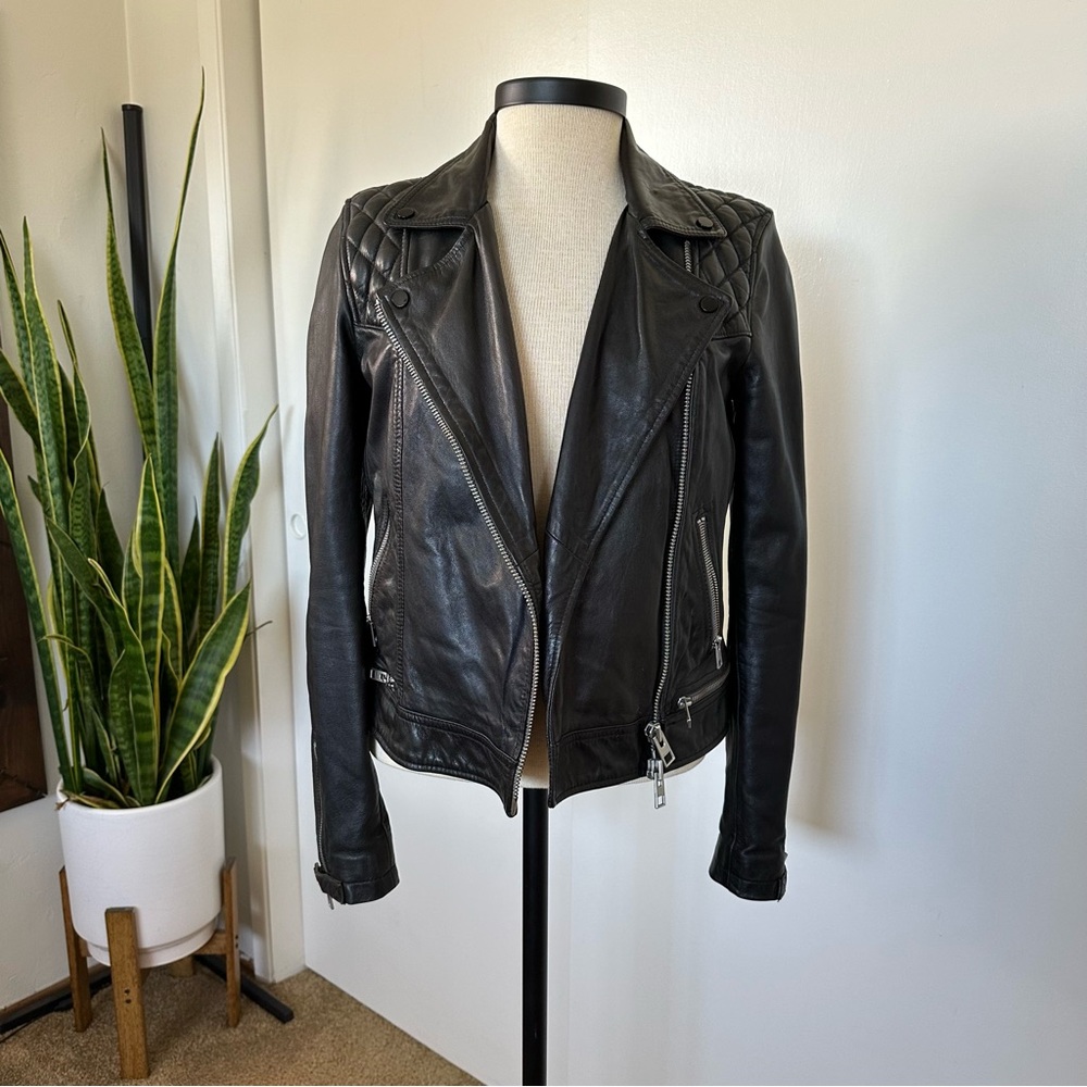 All Saints Conroy Classic Black Leather Biker Jacket 6